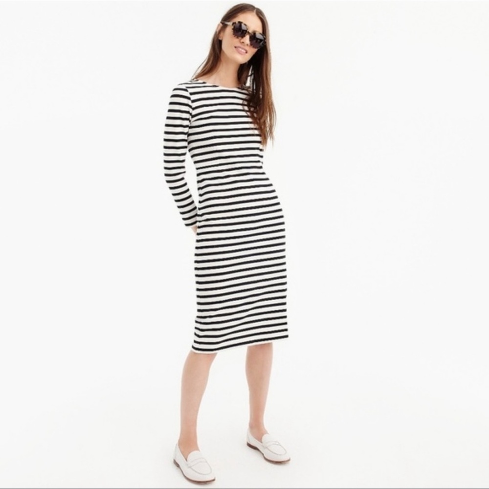 J. Crew Breton Nautical Black and White Stripe Midi Bodycon Shift Dress sz 10 - Picture 2 of 9